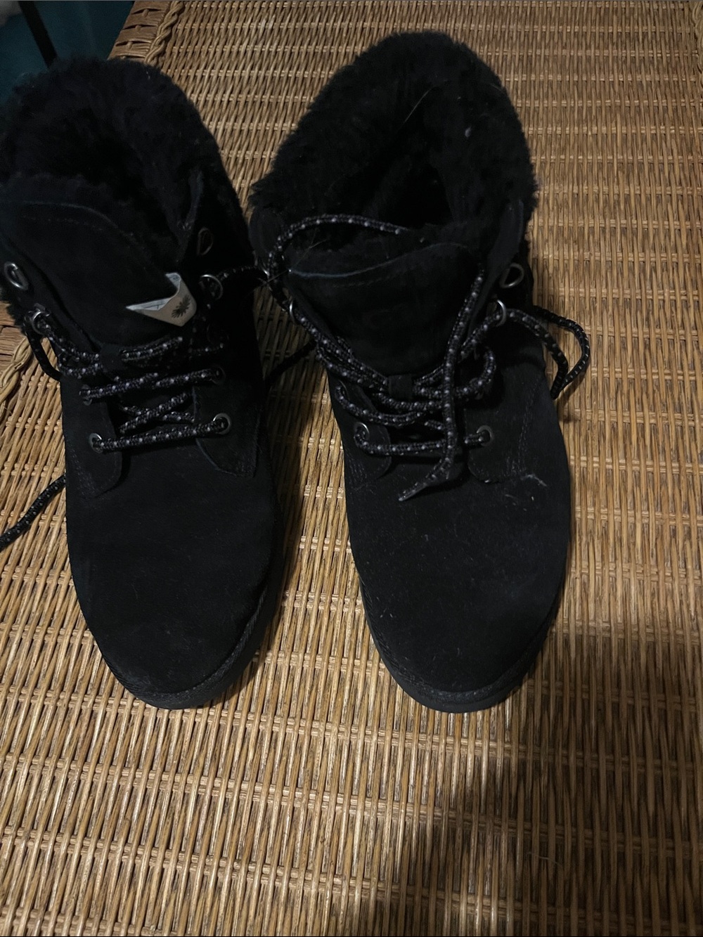 UGG Black Faux-Fur Lace-Up Winter Boots